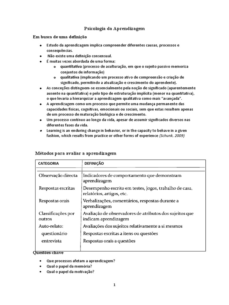 Teorias Cognitivas da Aprendizagem | PDF | Aprendizado | Pensamento