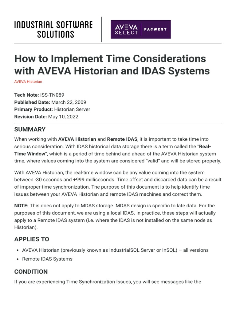 Time Sync for AVEVA Historian & IDAS | PDF | Text File | Microsoft Sql ...