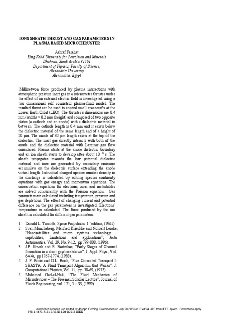 Ions Sheath Thrust and Gas Parameters in Plasma Based Microthruster