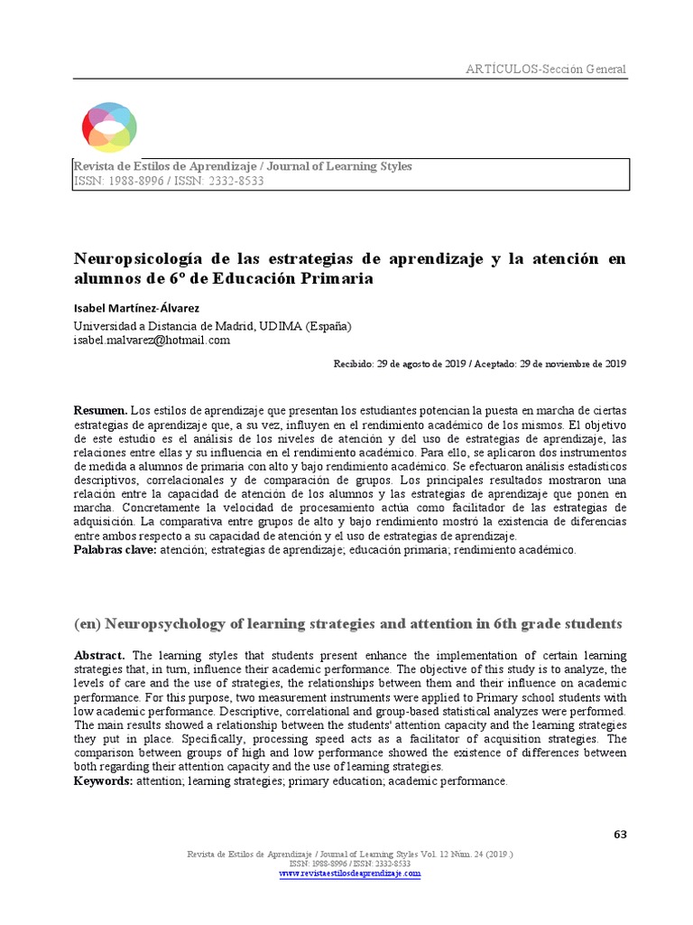 Neuropsicología y Estrategias de Aprendizaje | PDF | Aprendizaje | Atención