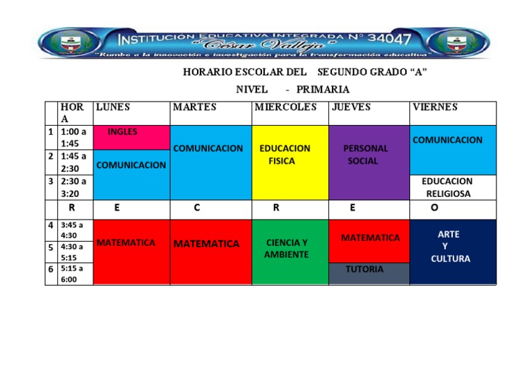 Horario Escolar Del Segundo Grado | PDF