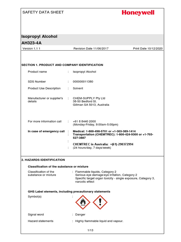 Isopropyl alcohol sds pdf dangerous goods firefighting