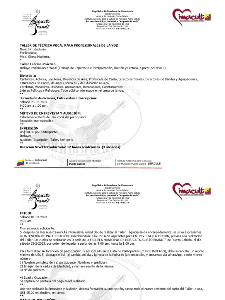 Taller de Tecnica Vocal Descripcion | PDF