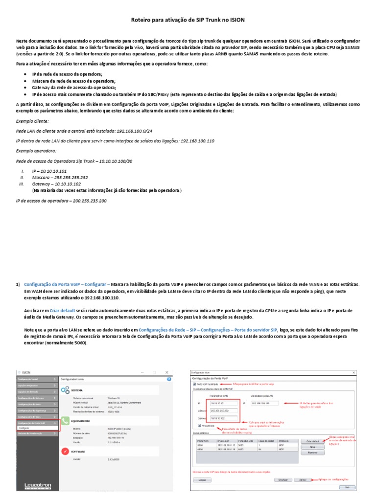 Ativação de SIP Trunk no ISION | PDF | Voz sobre IP (VoIP) | Endereço de IP