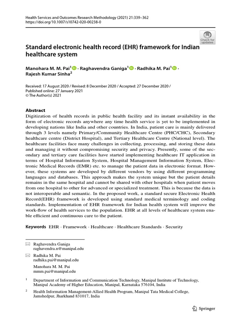 Standard Electronic Health Record (EHR) Framework For Indian Healthcare ...