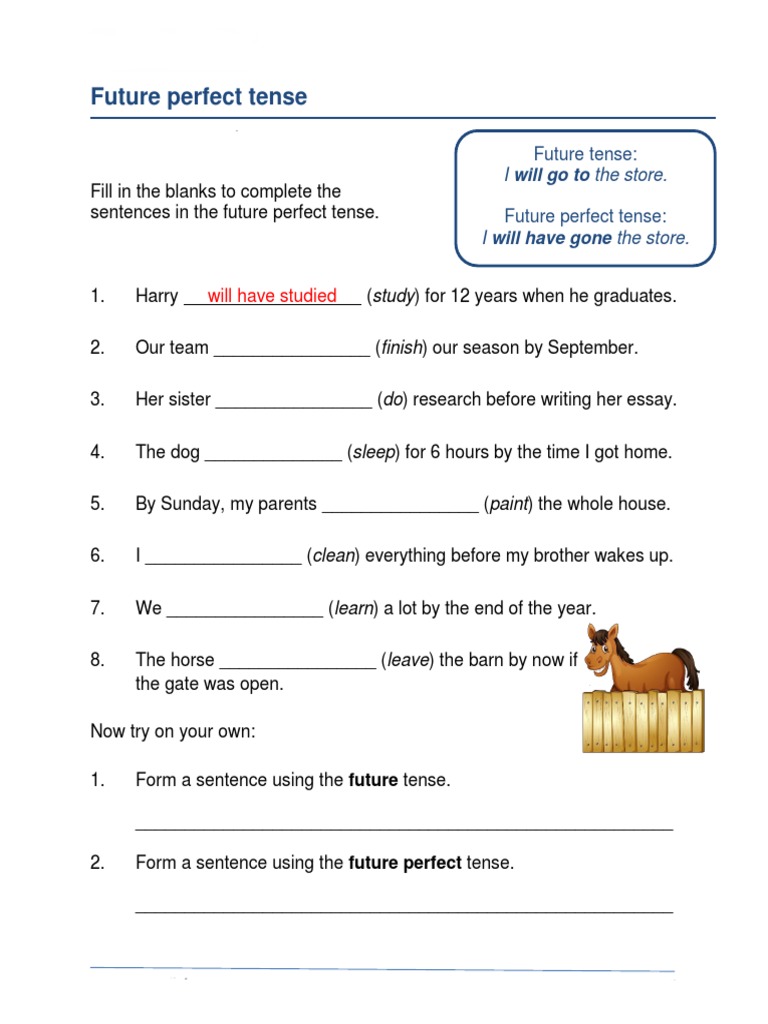 Future Perfect Tense Worksheet Grade 5 | PDF | Language Arts & Discipline
