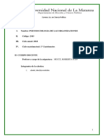 I-Asignatura: I. Nombre: Psicosociologia de Las Organizaciones II. Código: 2363