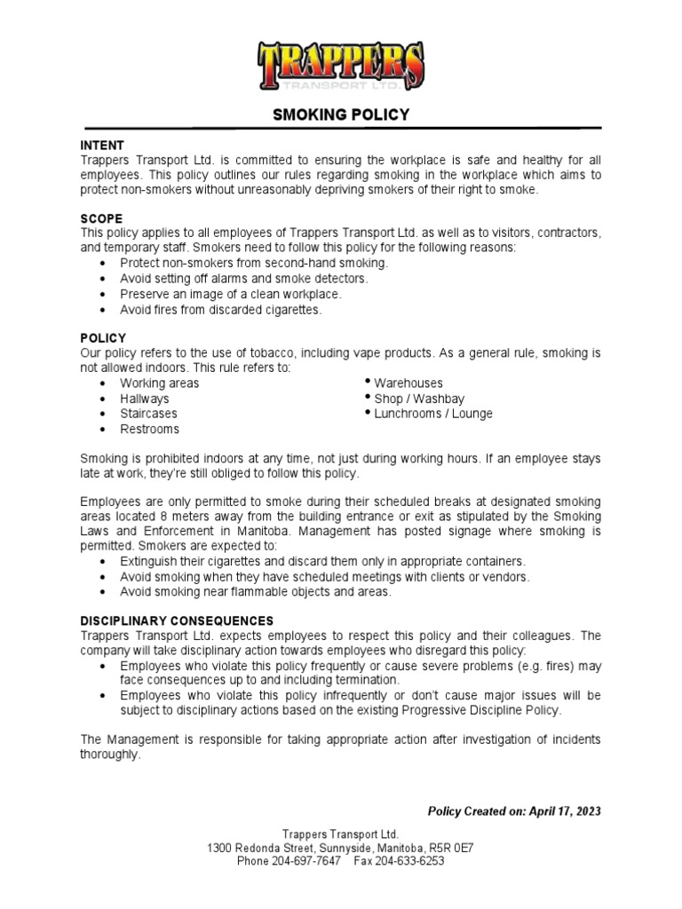 tobacco policy for workplace Workplace No Smoking Policy Template | PDF | Tobacco Smoking