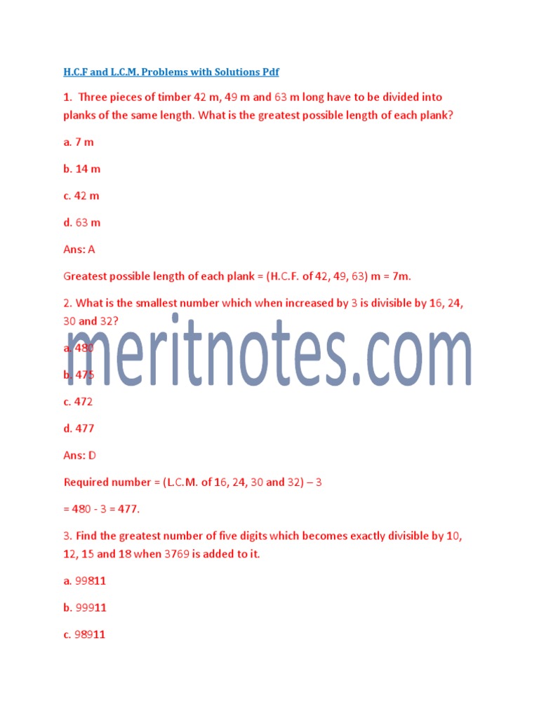 HCF and LCM Problem Solutions | PDF
