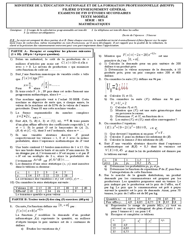 Texte Maths (SES) | PDF | Loi de probabilité | Espérance mathématique