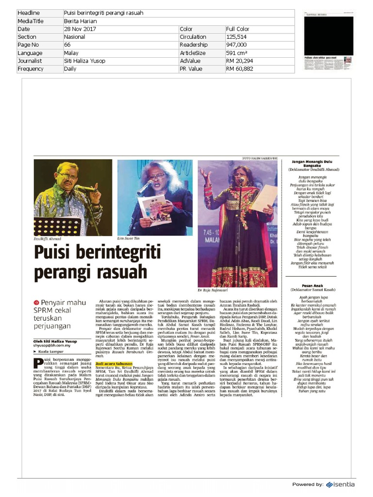 Puisi Perangi Rasuah dan Integriti | PDF