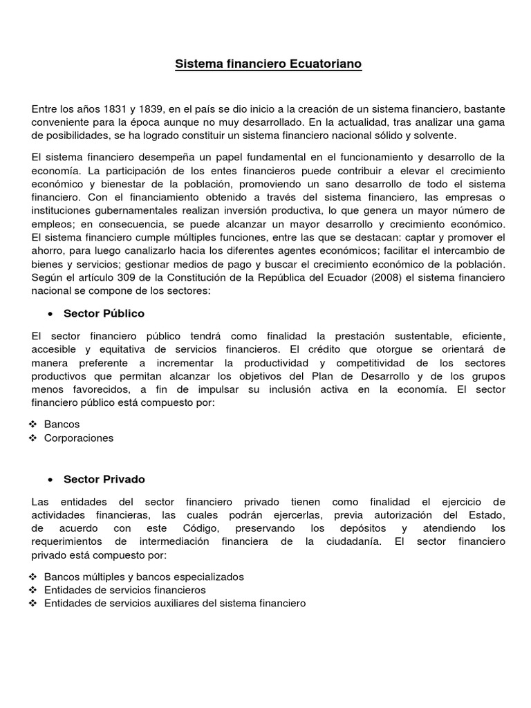 Sistema Financiero de Ecuador: Estructura y Sectores | PDF | Sistema ...