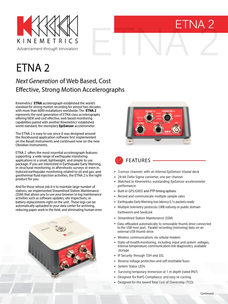Next-Gen ETNA 2 Accelerograph Features | PDF | Usb | Usb Flash Drive