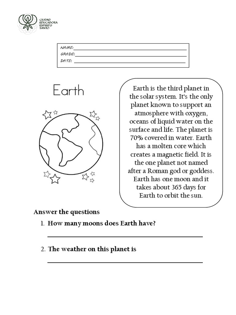 Earth Worksheet PDF
