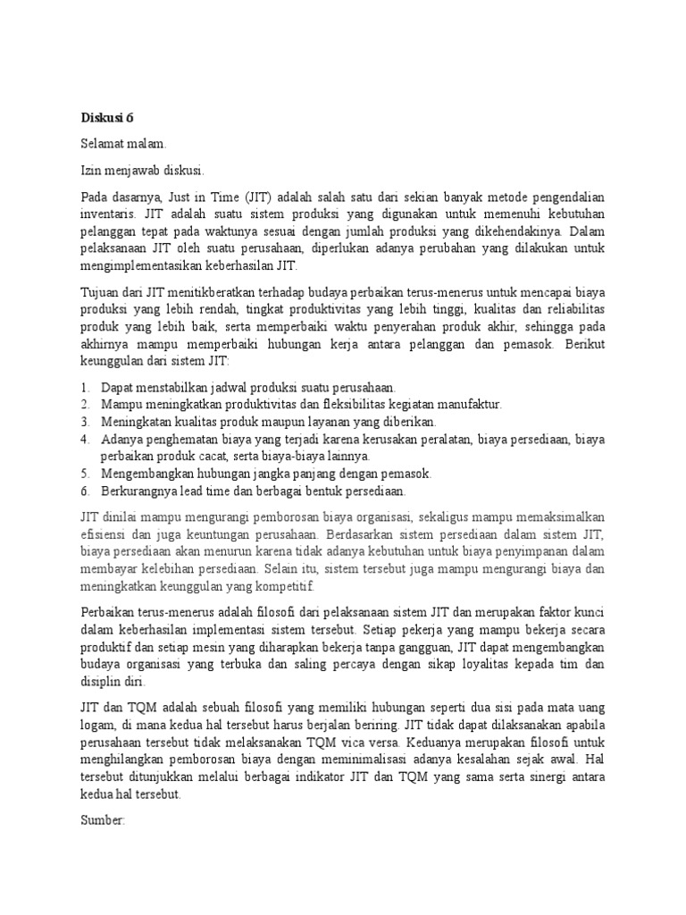 Implementasi Just in Time dalam Manajemen Kualitas | PDF | Karier ...