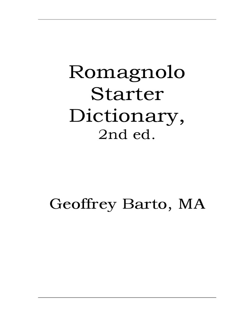 Romagnolo Starter Dictionary 2nd Ed PDF Linguistics
