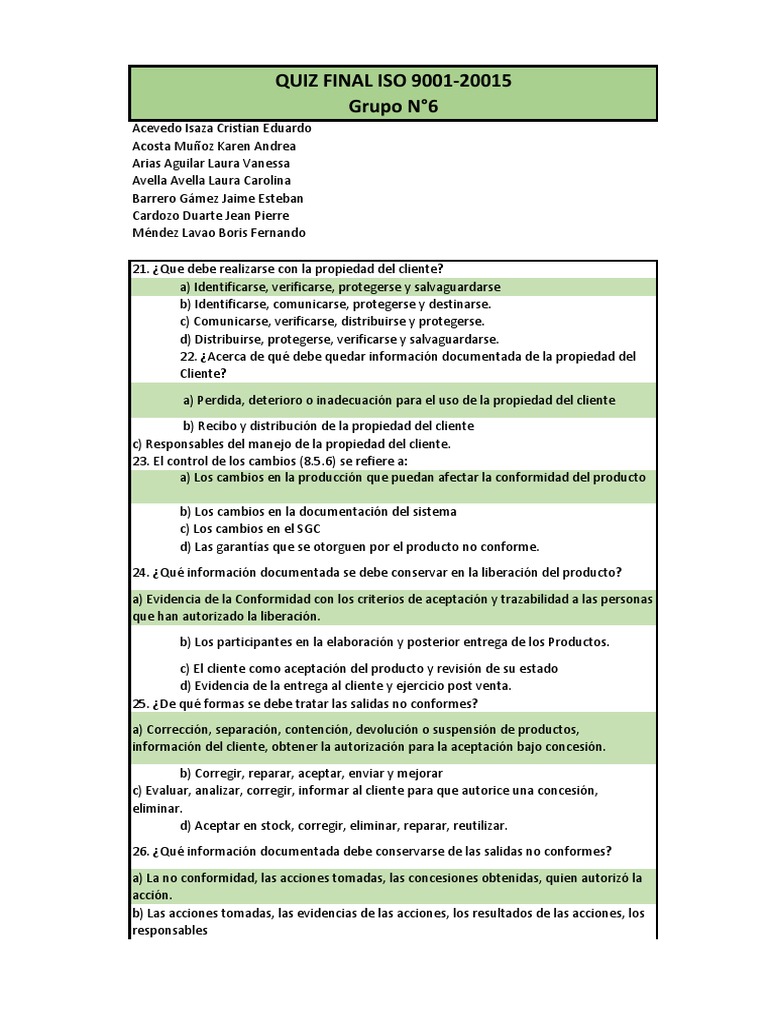 Quiz Iso 9001 | PDF