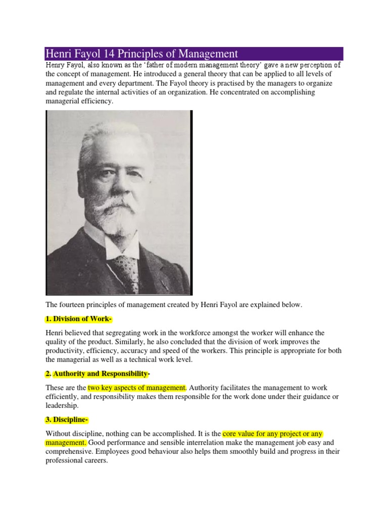 Henri Fayol 14 Principles of Management | PDF | Business | Economies