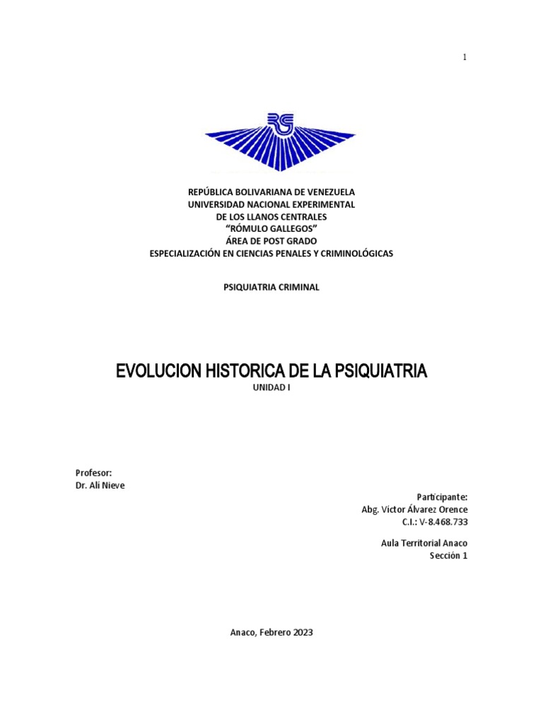 Evolucion Historica de La Psiquiatria Unidad