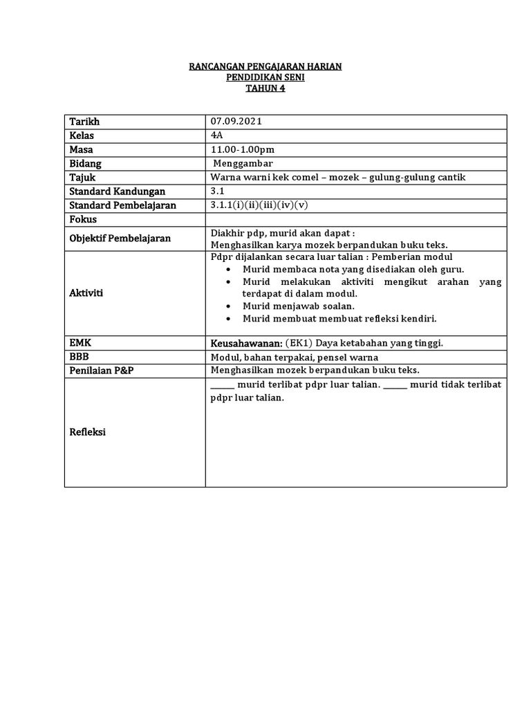 RPH Seni | PDF