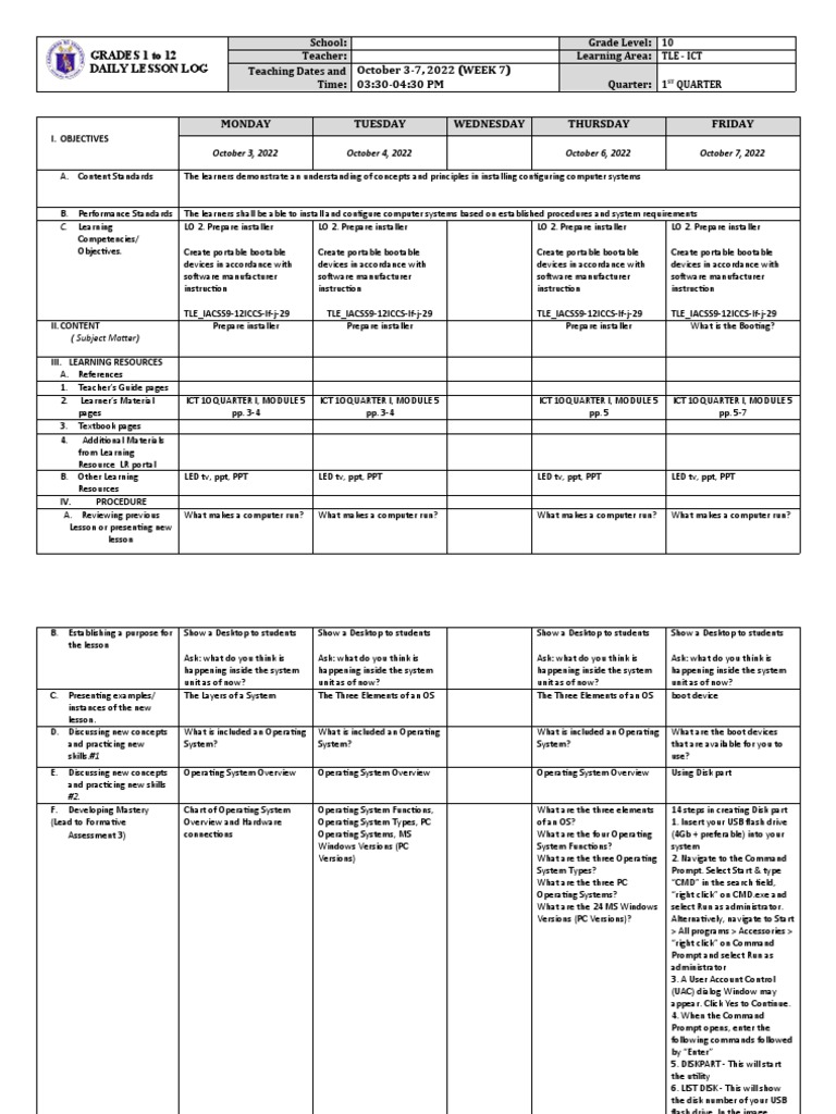 DLL - Tle Ict CSS 10 - Q1 - W7 | PDF | Operating System | Educational ...
