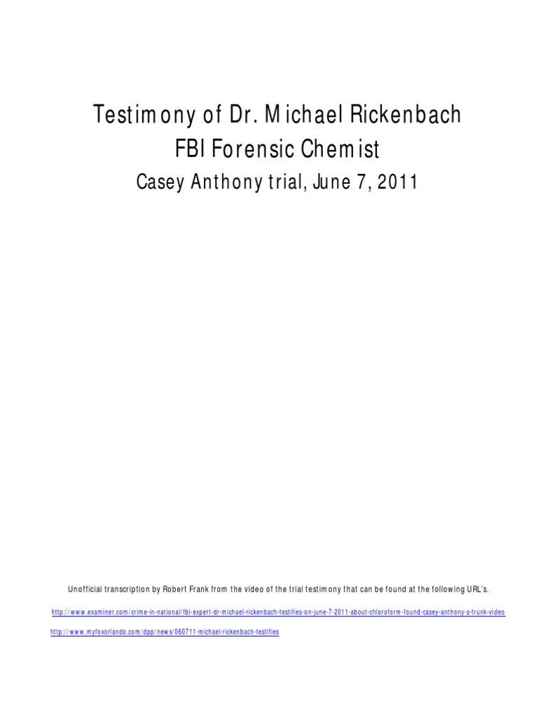 Rickenbach's Forensic Testimony on Chloroform | PDF | Gas ...