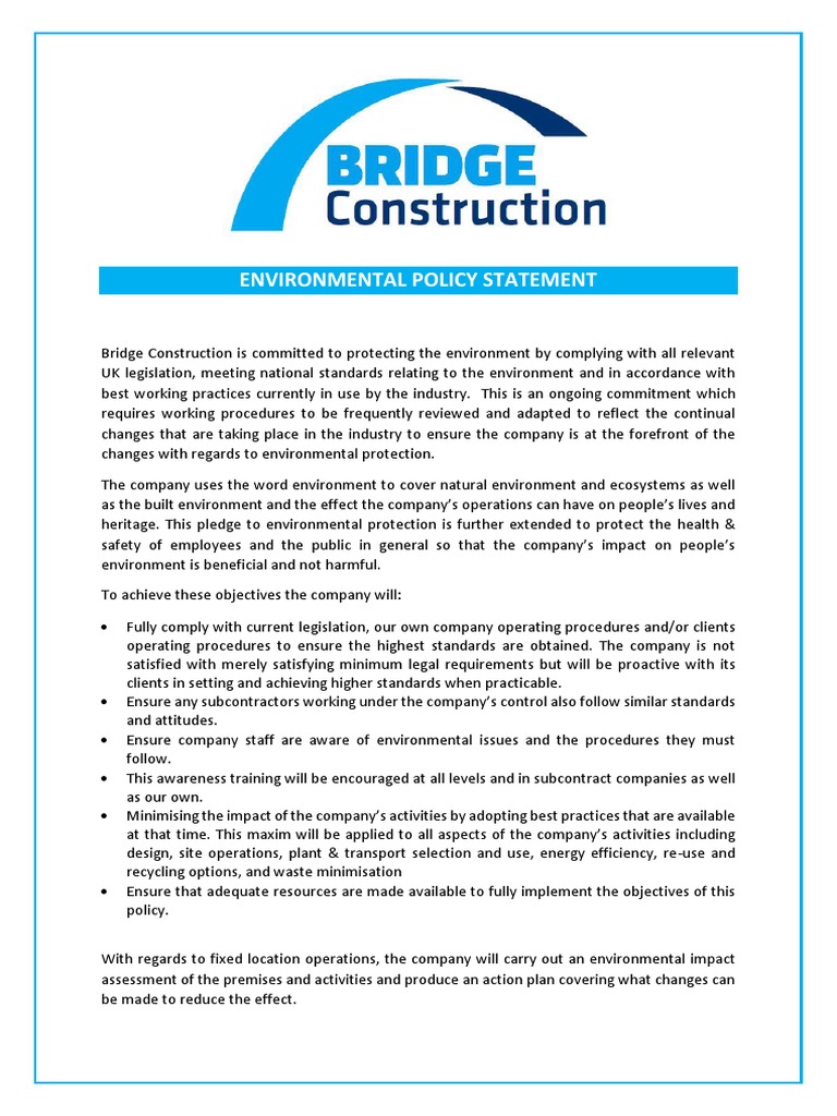 Bridge Construction Environmental Policy | PDF | Environmental Policy ...