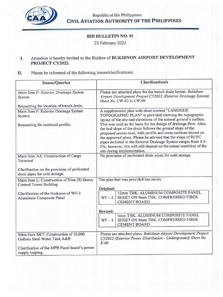 Bid Bulletin No 1 Bukidnon Airport Development Project Cy2022 Pdf