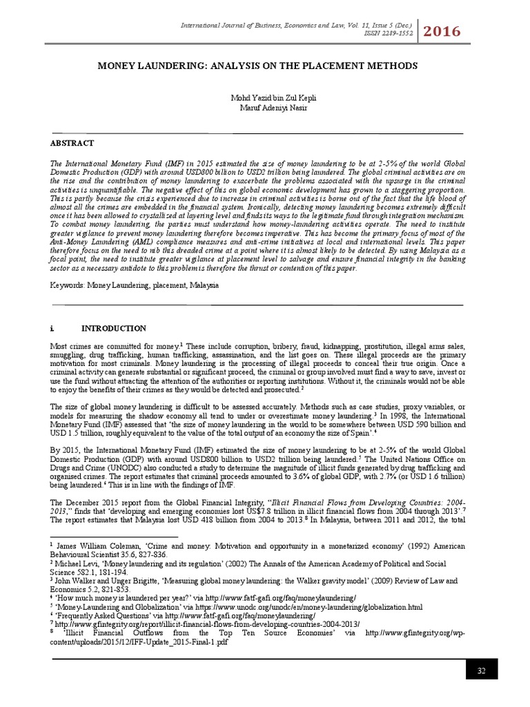 Money Laundering: Analysis On The Placement Methods | PDF | Money ...