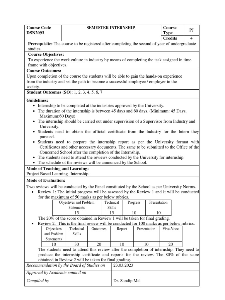 Dsn2093 SemesterInternship PJ 1.0 36 Semester Internship PDF