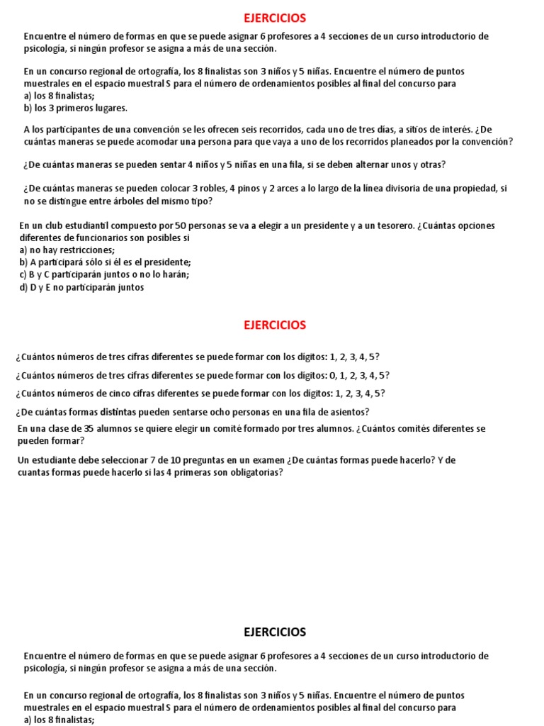 Ejercicios de Combinatoria y Permutaciones | PDF | Artes del Lenguaje y ...