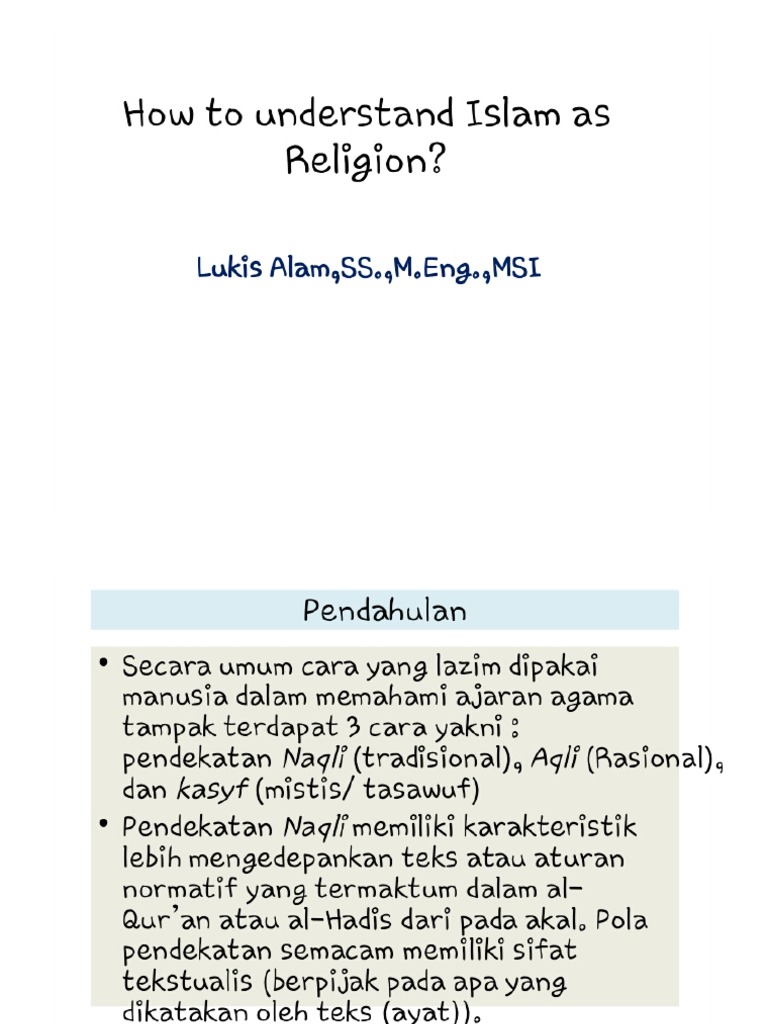 How To Understand Islam As Religion PDF