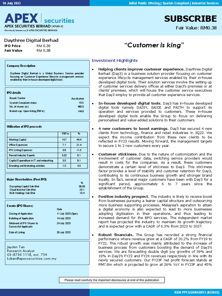 Daythree Digital Berhad Ipo Pdf Outsourcing Social Media