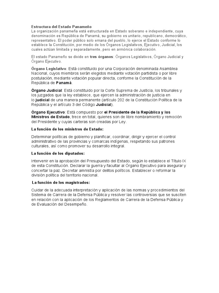 Estructura Del Estado Panameño PDF Judicaturas Panamá