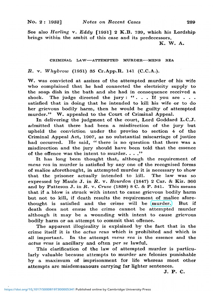 Mens Rea in R v. Whybrow Case | PDF | Intention (Criminal Law ...