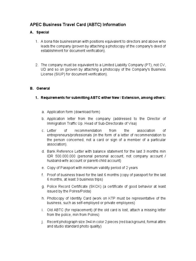 Indonesia APEC Card Issuance Requirement 2022 PDF Government