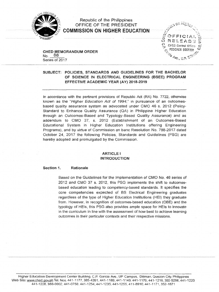 CMO 88 S 2017 BS Electrical Engineering PDF Educational Assessment
