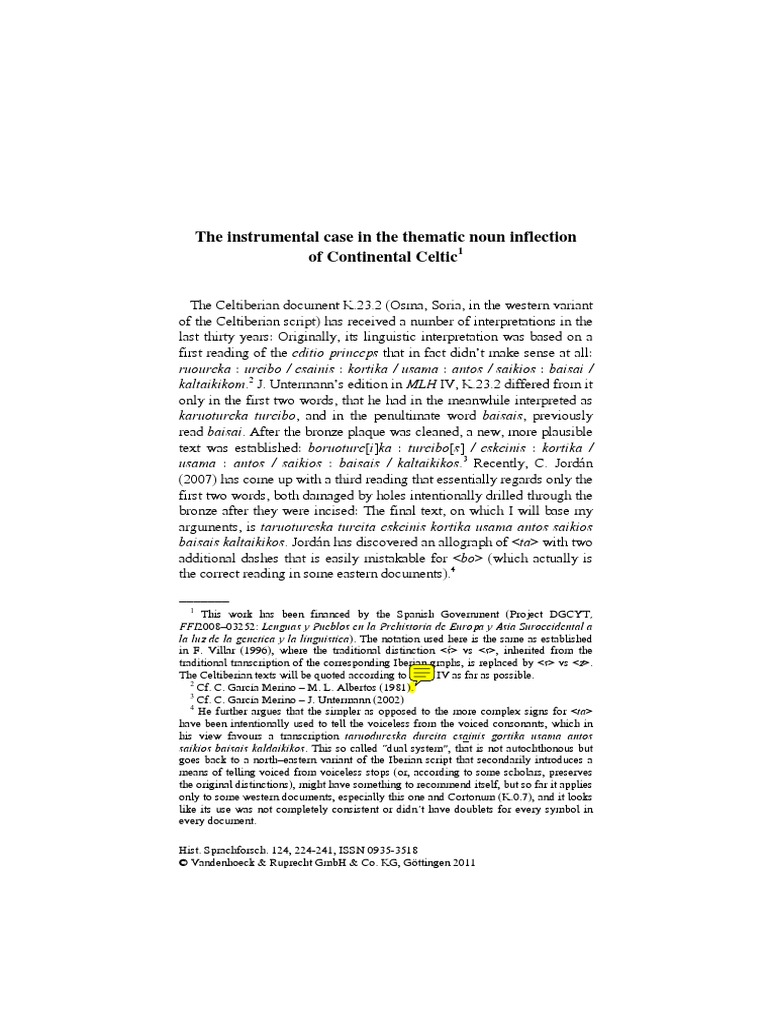 Instrumental Case in Continental Celtic | PDF | Morphology | Human ...