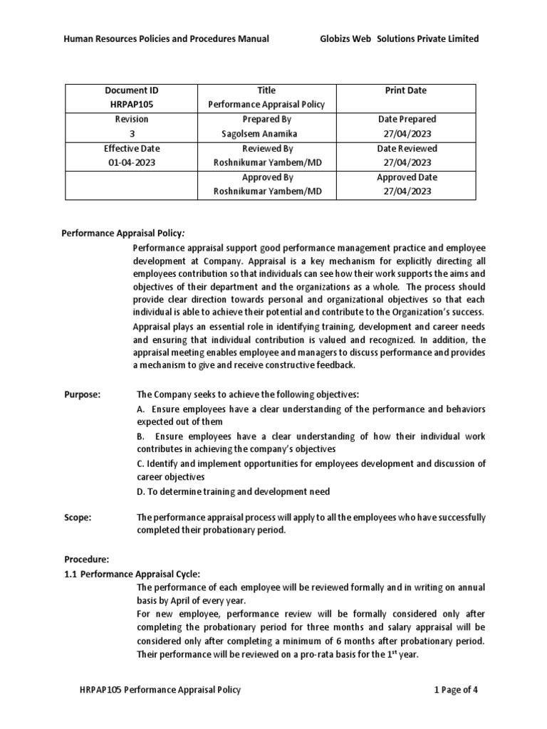 Performance Appraisal Policy Overview | PDF | Performance Appraisal ...