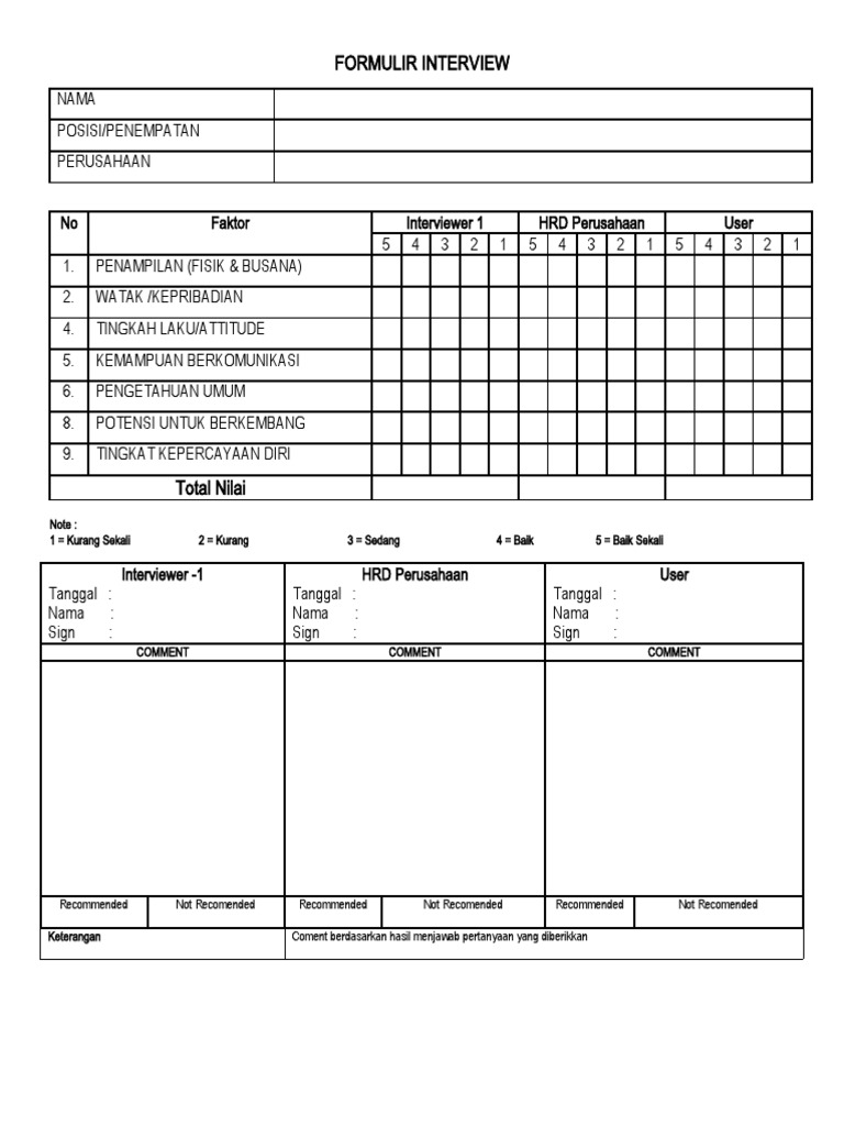 Formulir Wawancara Calon Karyawan | PDF