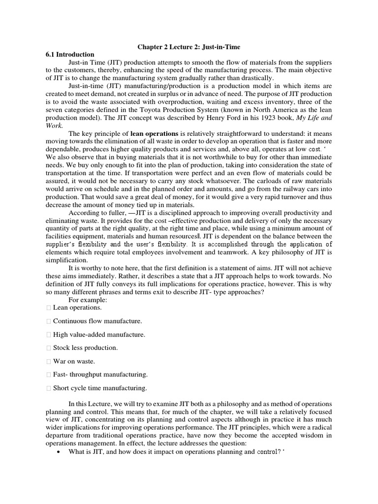 Chapter 2 Lecture 2 | PDF | Lean Manufacturing | Inventory