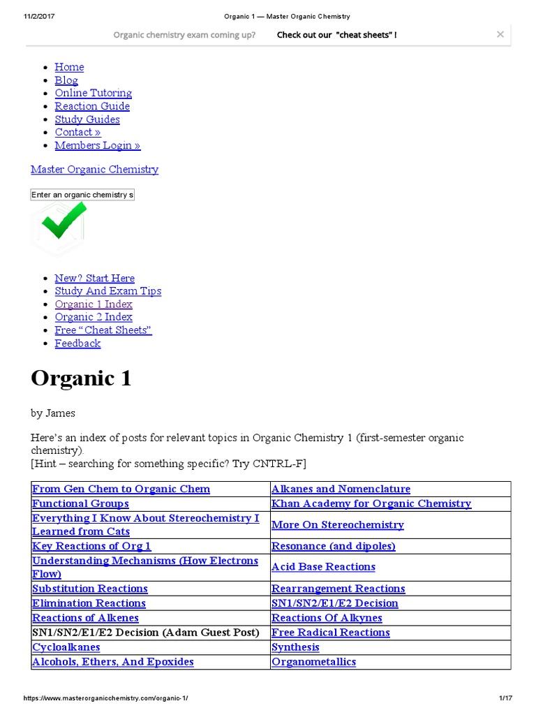 Organic Chemistry 1 Overview Guide | PDF | Alkene | Chemical Reactions