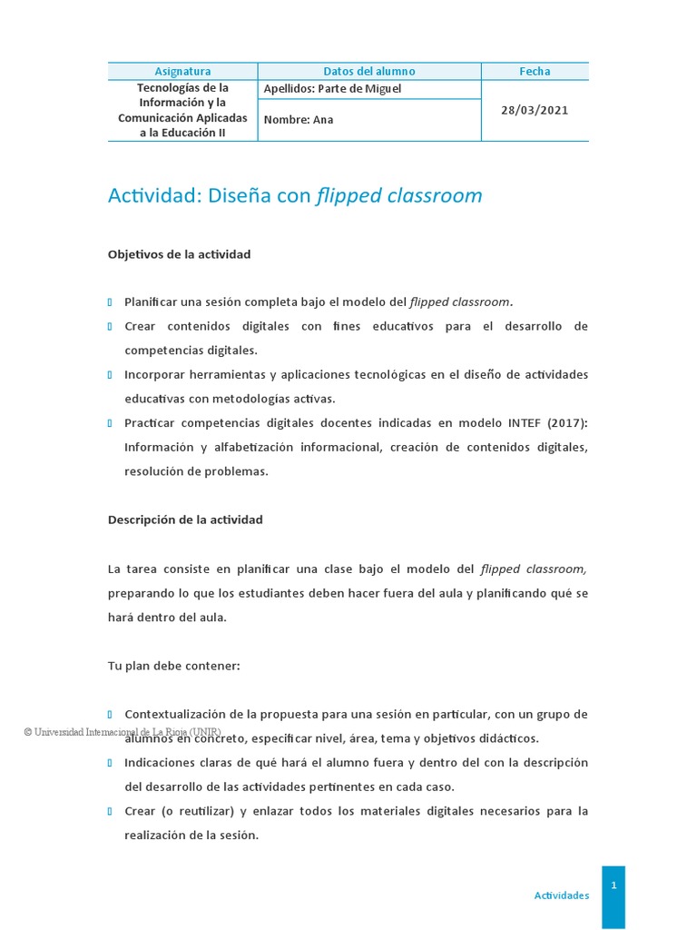 Actividad Flipped Classroom | PDF | Cognición | Aprendizaje