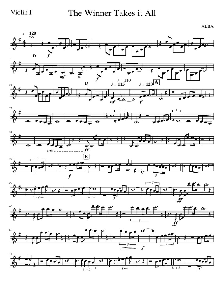 Winner Takes It All Violin Sheet Music | PDF