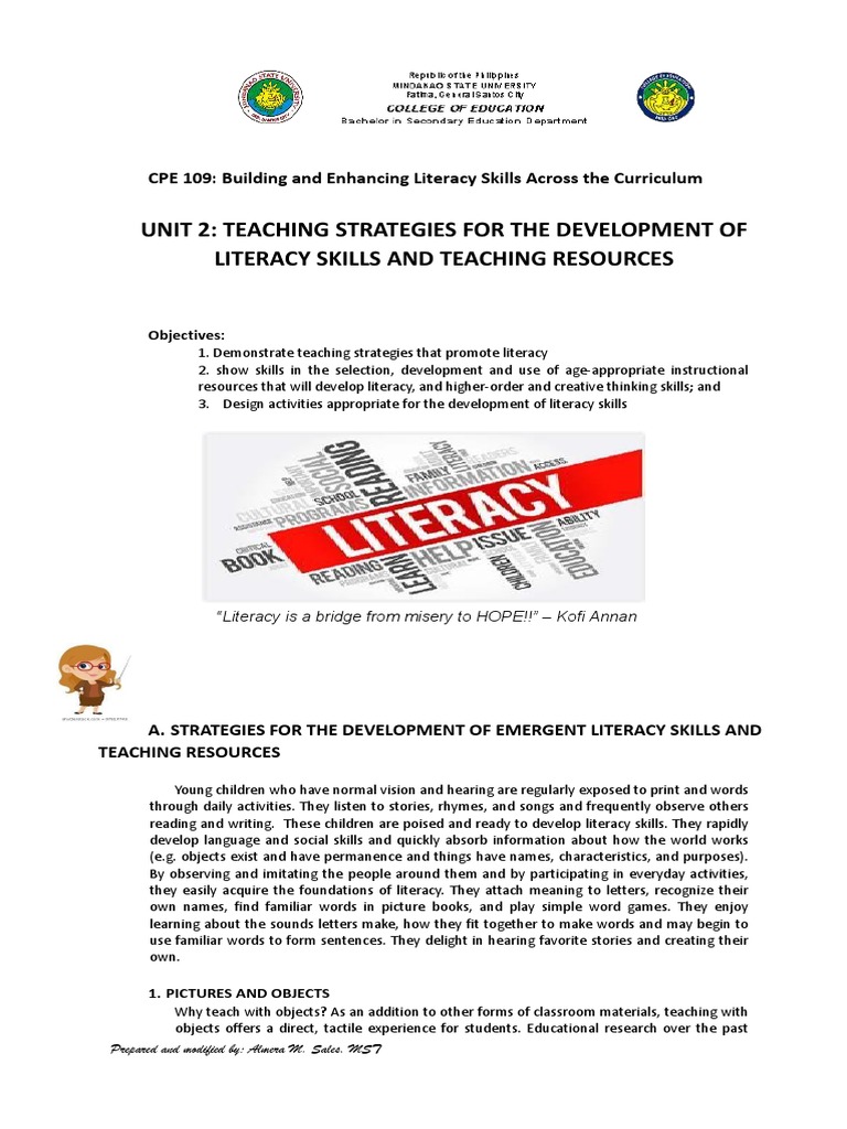 Unit 2 Teaching Strategies For The Development of Literacy Skills and