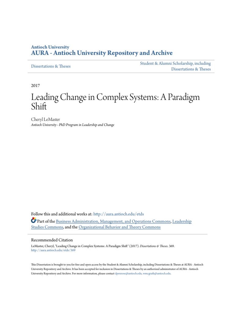 Leading change in complex systems a paradigm shift pdf leadership