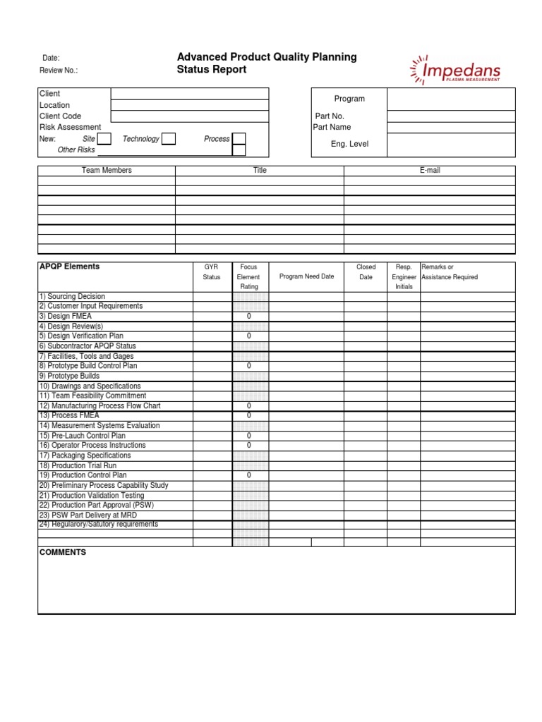 APQP Status Report and Checklist | PDF | Computers