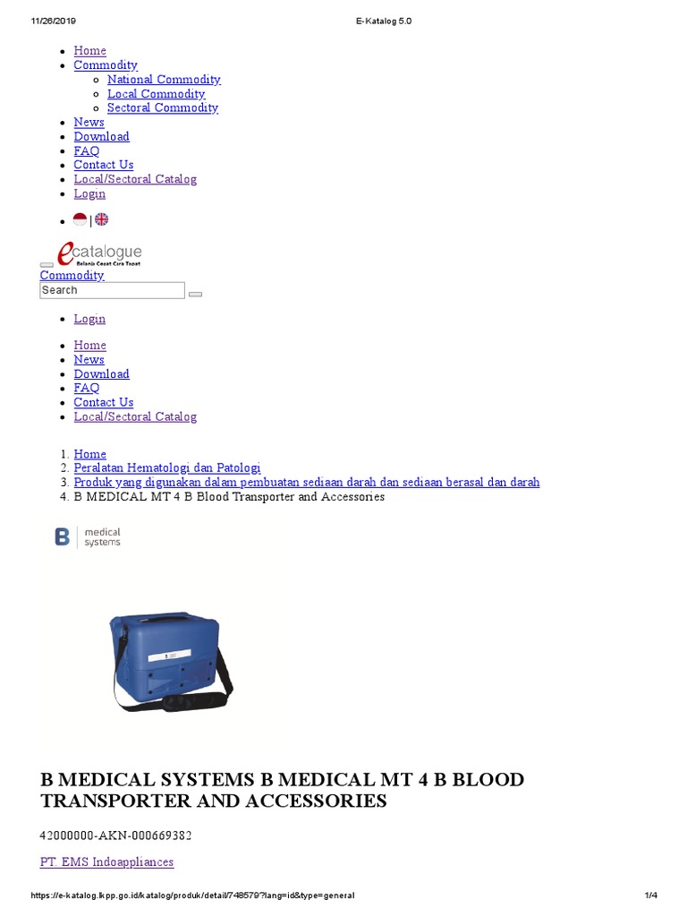 B Medical Systems B Medical MT 4 B Blood Transporter and Accessories