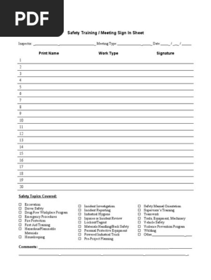 Safety Training-Meeting Sign in Sheet