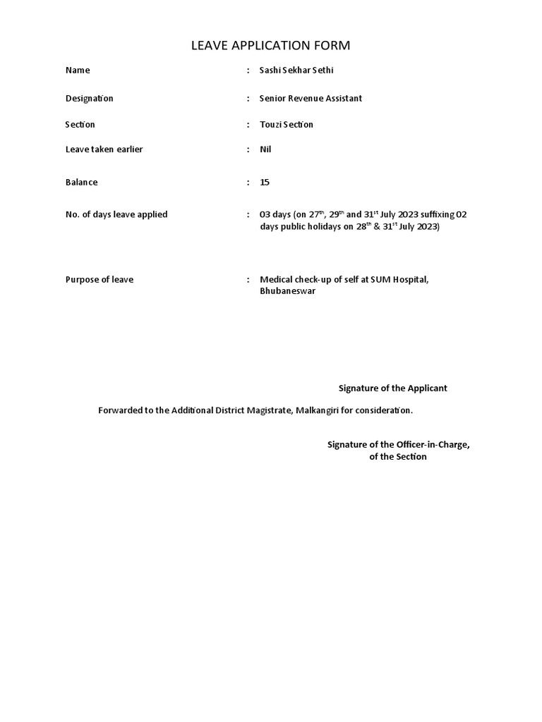 Leave Application for Medical Check-up | PDF